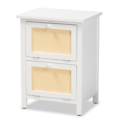 Baxton Studio Sariah Mid-Century Modern White Finished Wood and Rattan 2-Door End Table